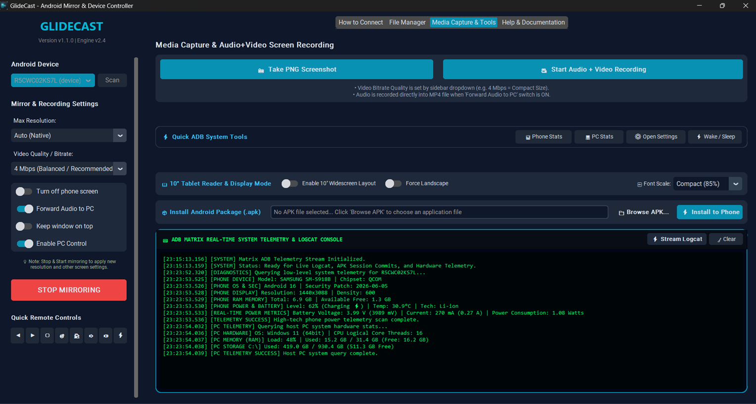 GlideCast Full Control View